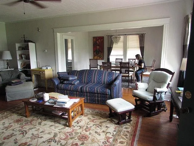 Living room with dinning room in background