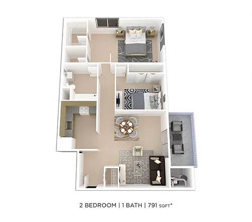Floor plan Two Bedroom - 791 sqft