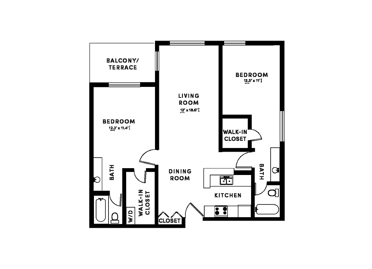 Floor plan 2 Bed/2 Bath-TE2A