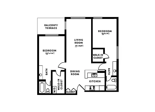 Floor plan 2 Bed/2 Bath-TE2A