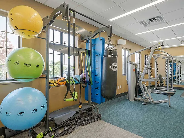 Our fitness center is fully equipped with free weights, cardio machines, and on-demand fitness classes.