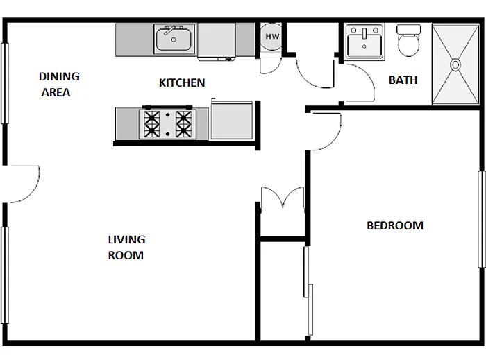 Floor plan 1 Bed / 1 Bath: Type F