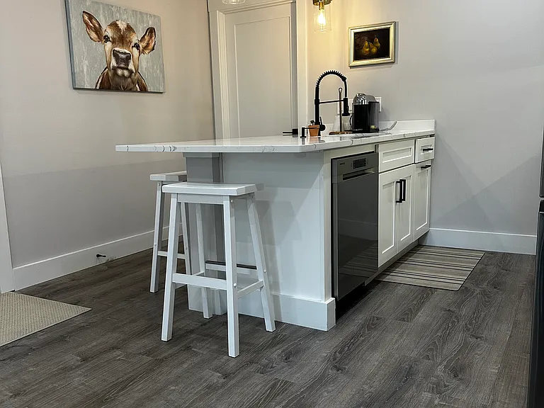 Full size dishwasher 
Layouts differ but finishes are exact. Phot may be from a different unit