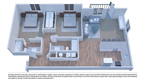 Floor plan 2 BD, 2BTH C