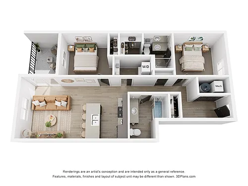 Floor plan 2 Bedroom 2 Bathroom with Garage