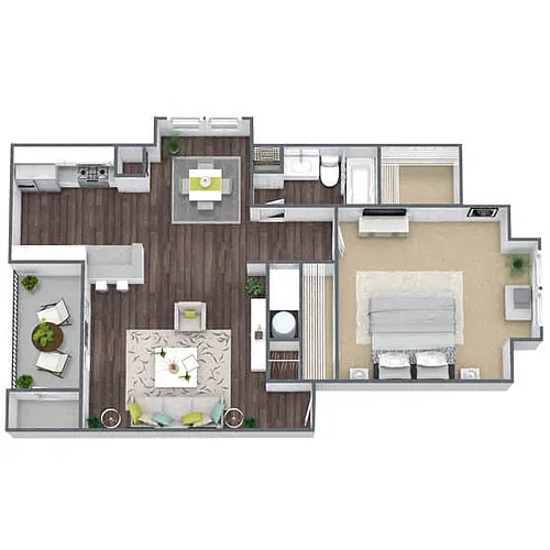 Floor plan A2: 1 Bed 1 Bath