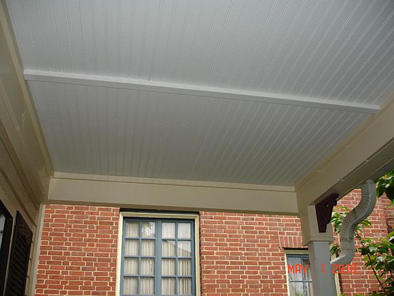 Bead board deck ceiling with decorative trim