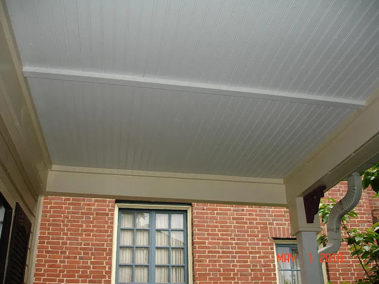 Bead board deck ceiling with decorative trim