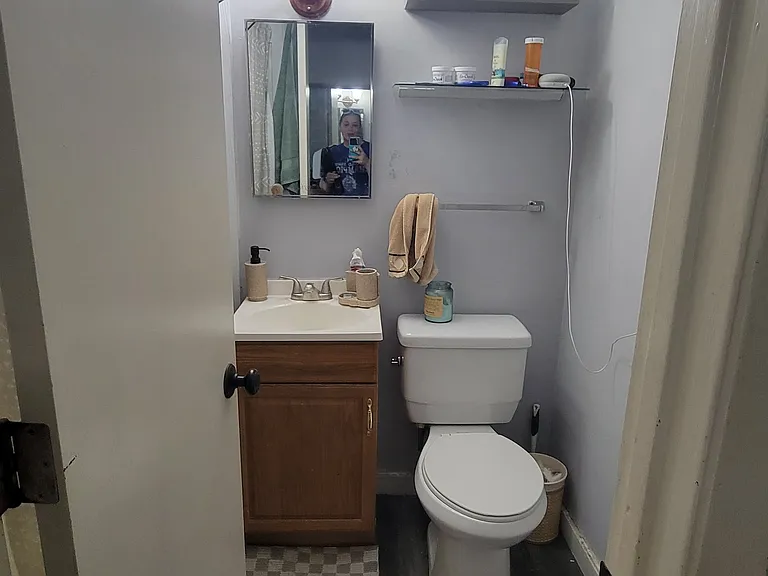 This is a current photo of the main level bathroom.