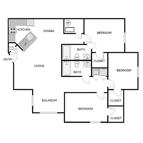 Floor plan 3 Bedroom 2 Bathroom - Split Bedroom Layout