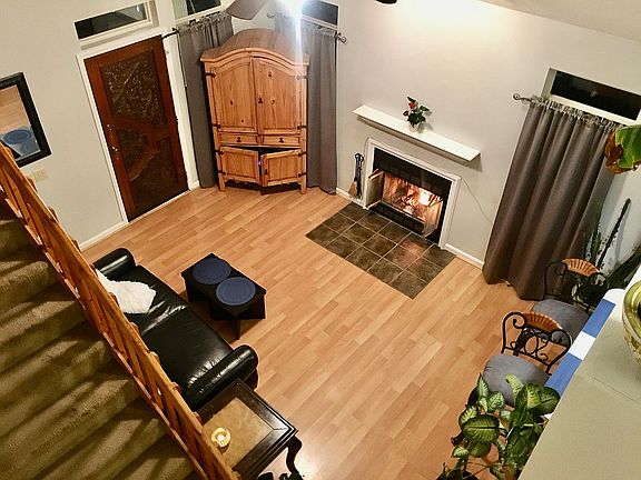 living room and fireplace