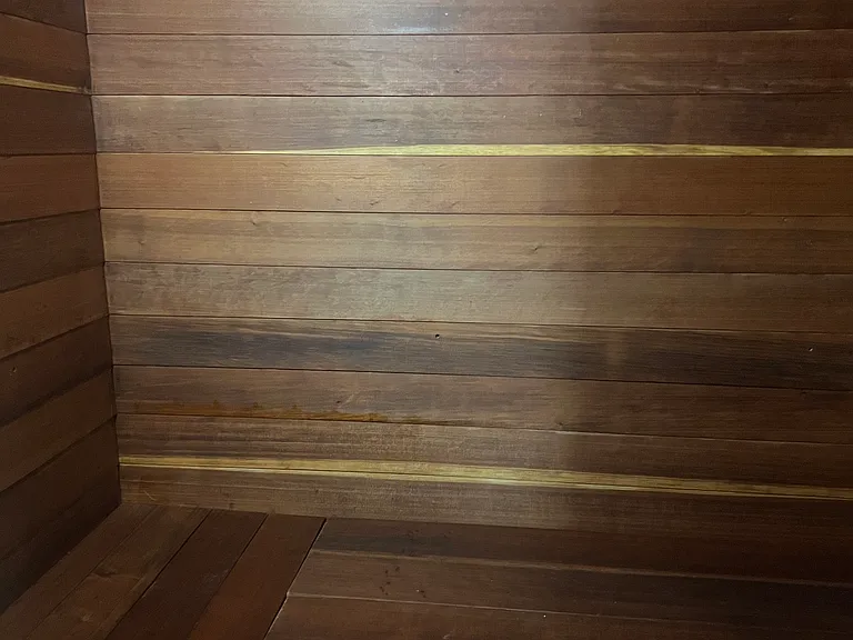 Gorgeous Cedar wood! You can lay down in here. It is spacious!