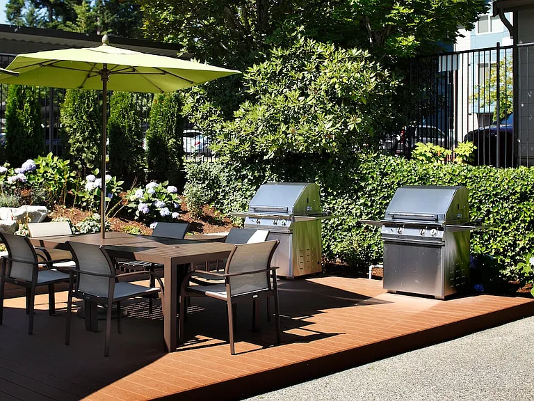 Outdoor seating area with grills