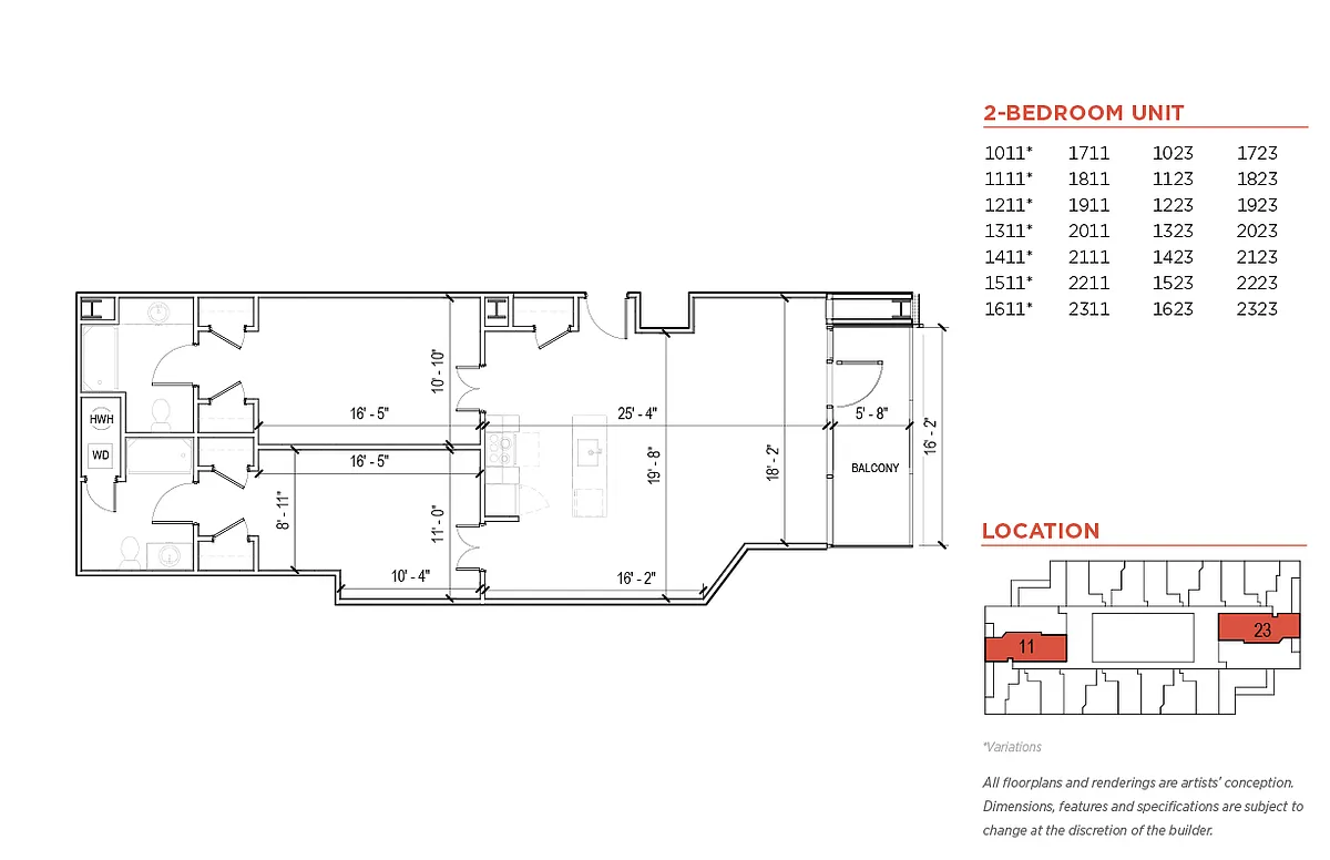 Floor plan Two Bedroom with Balcony