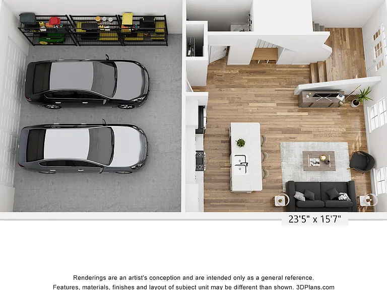 Downstairs Floorplan (same floorplan for 2 and 3 bedrooms)
