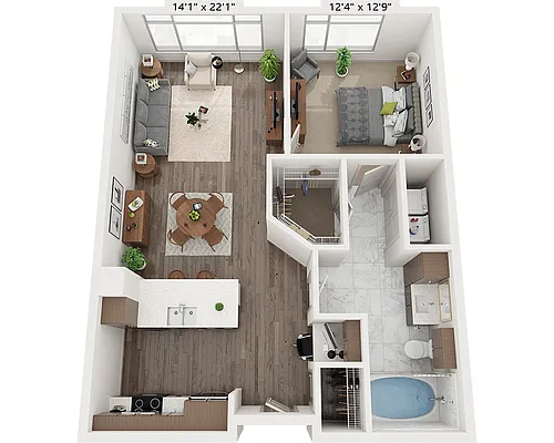 Floor plan One Bedroom A1A2