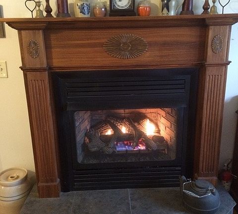 Gas Fireplace  Walnut Mantle