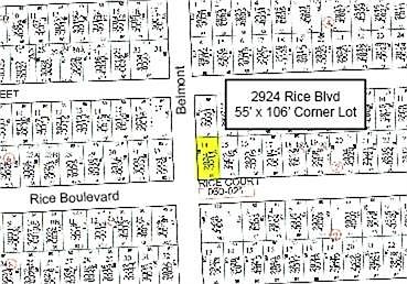 2924 Rice Blvd is located in the interior of the City of West University Place on a 55' x 106' lot. Copywrite HCAD.