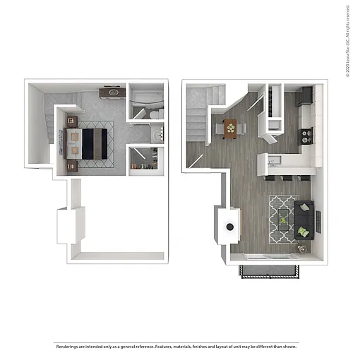 Floor plan 1x1 2-Story Loft Inspired