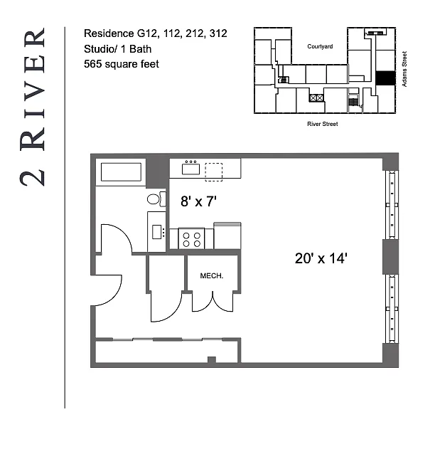 Floor plan Studio and One Bath