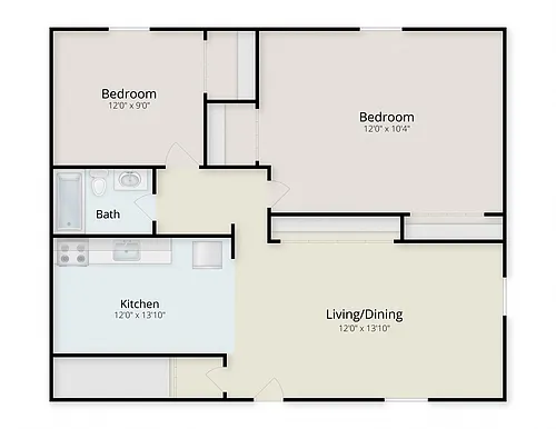 Floor plan 2 Bedroom 1 Bath Classic