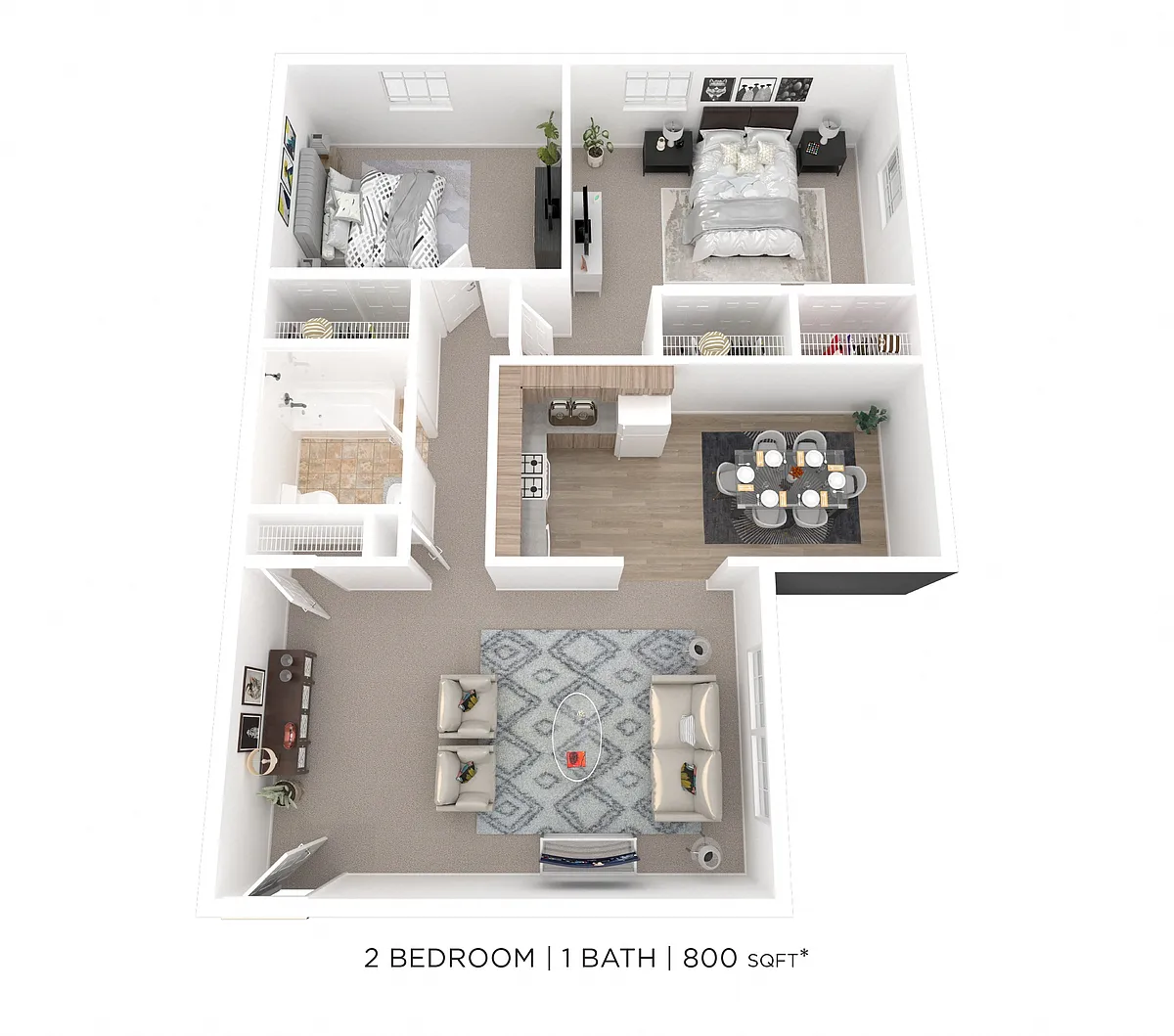 Floor plan Two Bedroom - 800 sqft