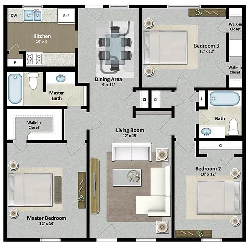 Floor plan 3 Bed 2 Bath A