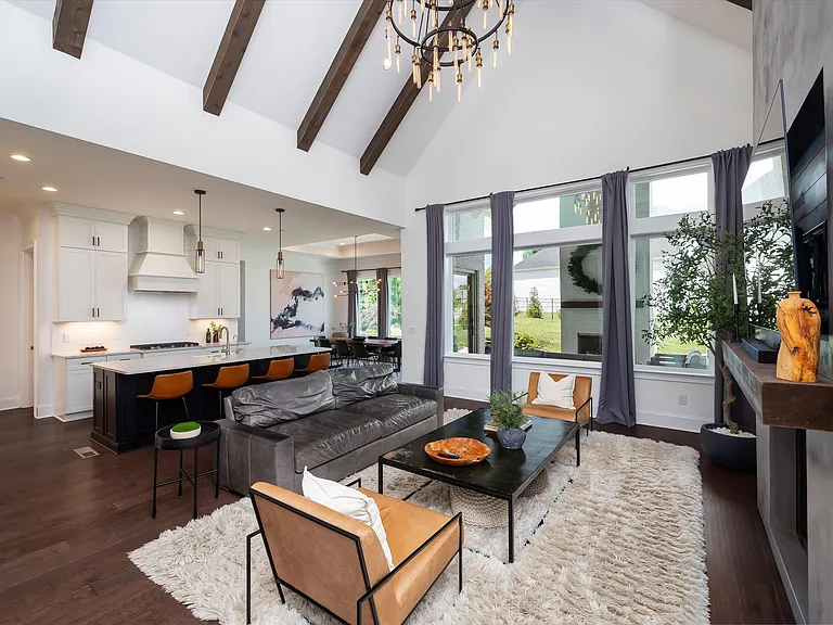 Open Concept Family Room with vaulted high ceilings
