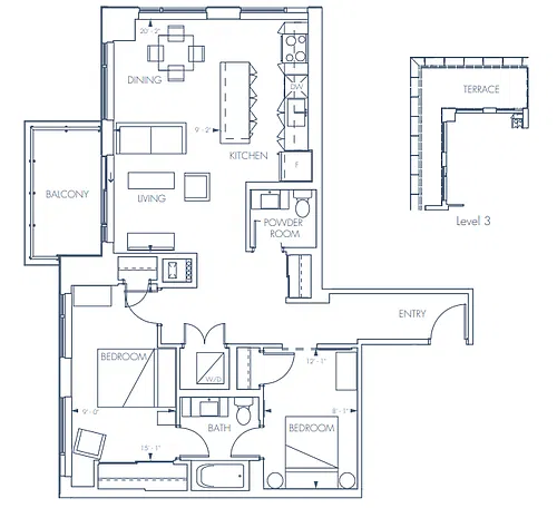 Floor plan Two Bedroom 2 Bed 2 Bath