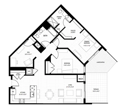 Floor plan 2 Bed Den A