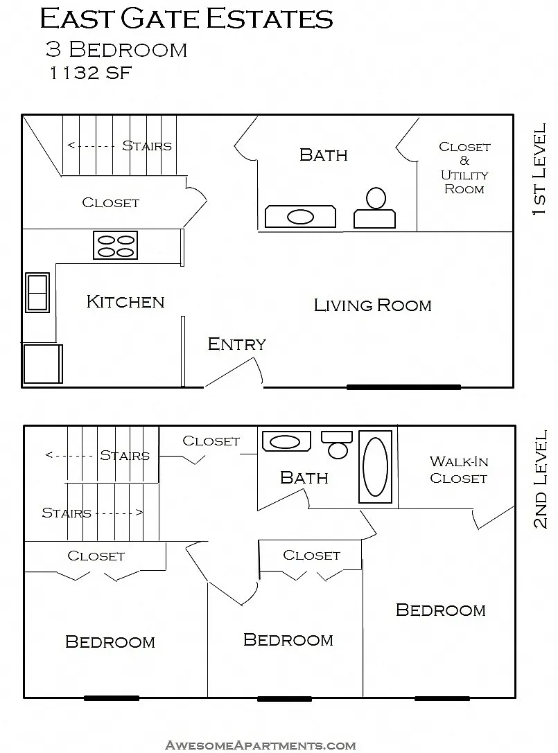 Floor plan 3 Bedroom 1.5 Bath