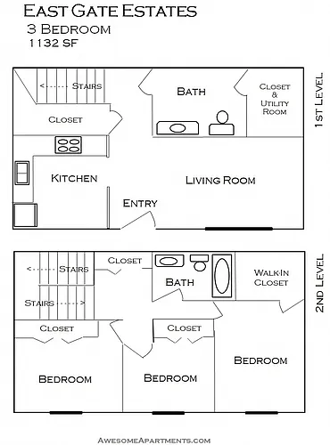 Floor plan 3 Bedroom 1.5 Bath