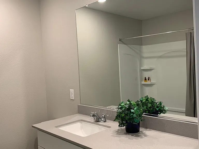 The hall bathroom is perfect for guests or kids!