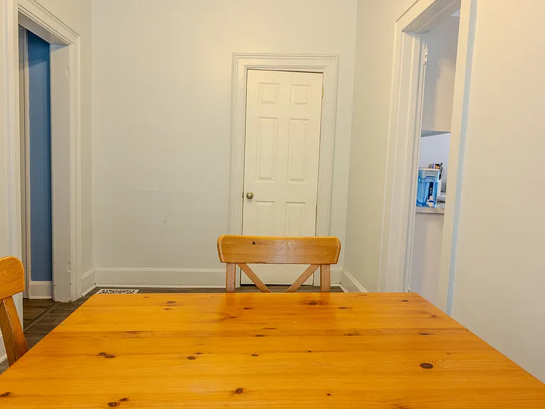 The dining room features another storage closet.