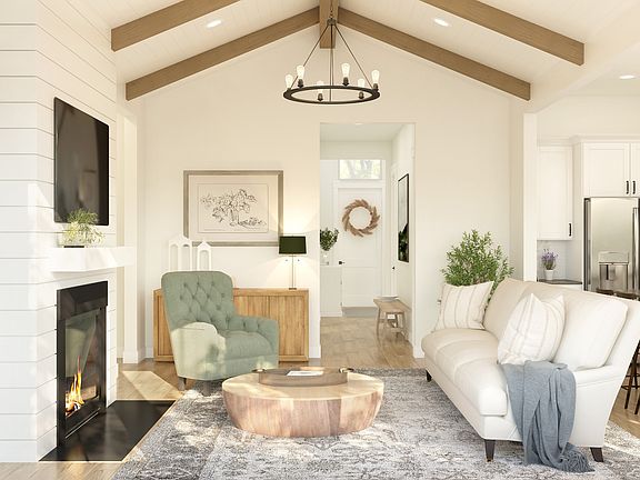 Great room with ceiling beams