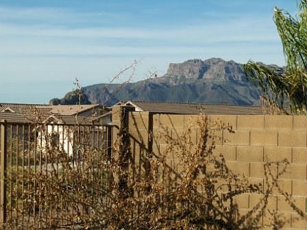 Rear view fence facing protected wash and views of Superstition Mountain