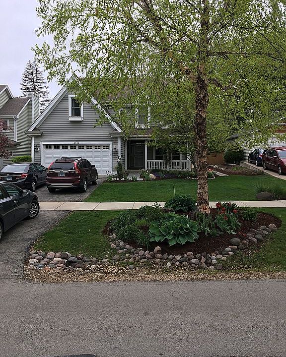 Lush front yard and sidewalk