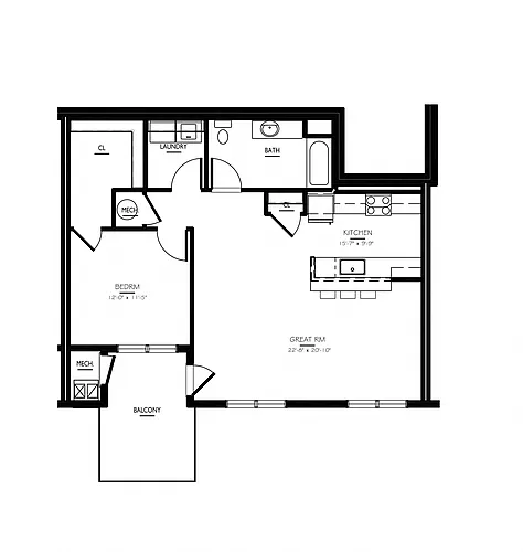 Floor plan 1 Bed/1 Bath-A-8 Type A Phase IV