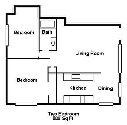 Floor plan 2x1 - 2 Bedroom, 1 Bath