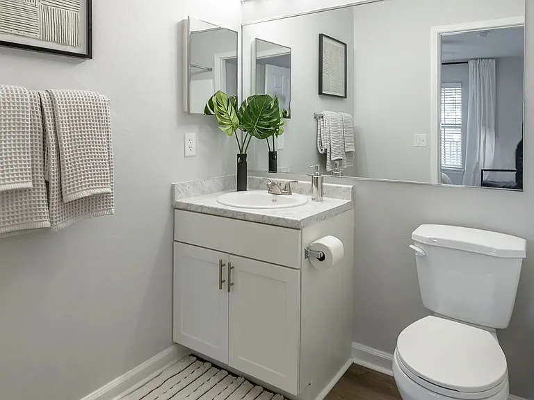 Our newly renovated bathrooms feature a large mirror and medicine cabinet and with our bright vanity lighting, you'll always look your best.