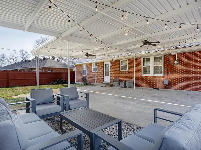 Enjoy the shade in the outdoor covered seating area