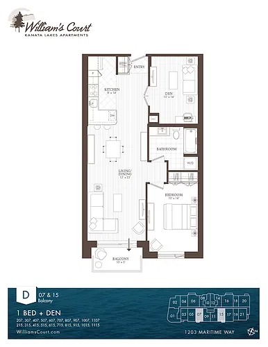 Floor plan 1 Bedroom + Den 1 Bed 1 Bath