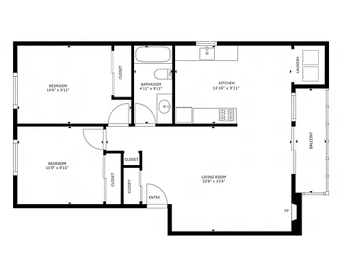 Floor plan 2 Bed / 1 Bath