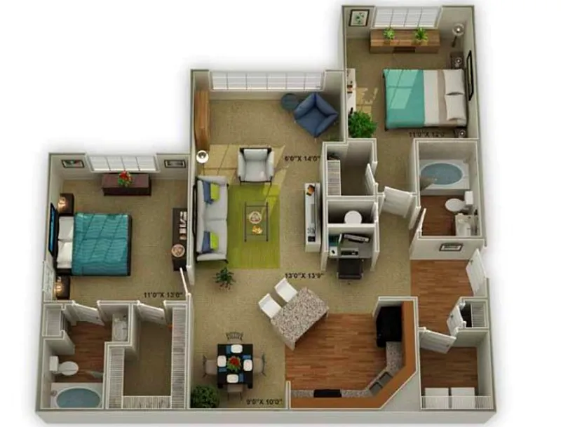 Floor plan B2 Brookstone with Sunroom - 2 Bedroom, 2 Bathroom