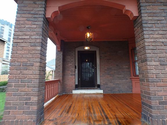 Stained wood porch floor