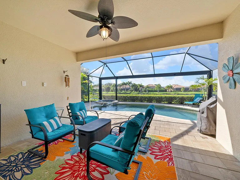 Pool area with seating