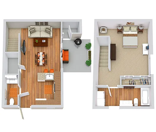 Floor plan 1 Bed | 1.5 Bath Townhome