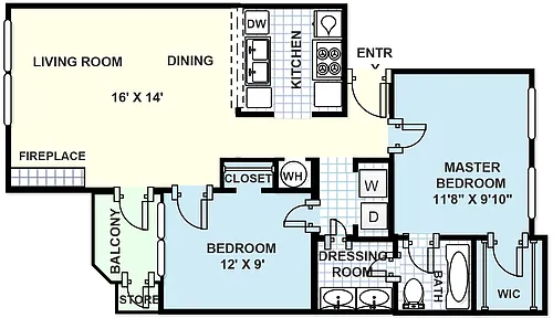 Floor plan 2 bedroom, 1 bathroom