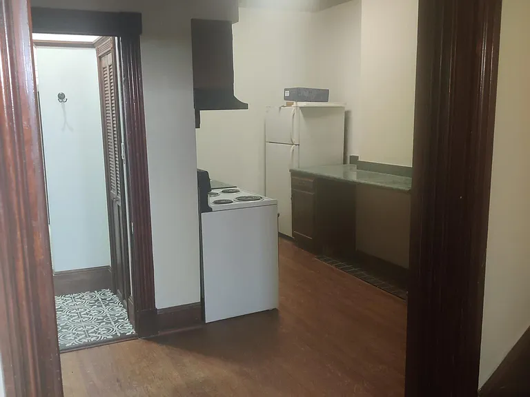kitchen bath entry with pocket doors