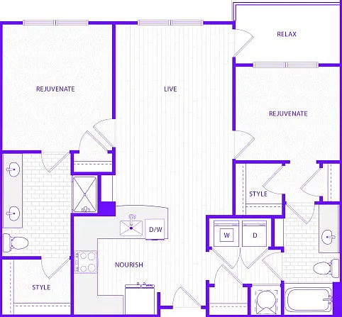 Two Bedroom Two Bath (1252 SF) Two Bedroom Two Bath (1252 SF)